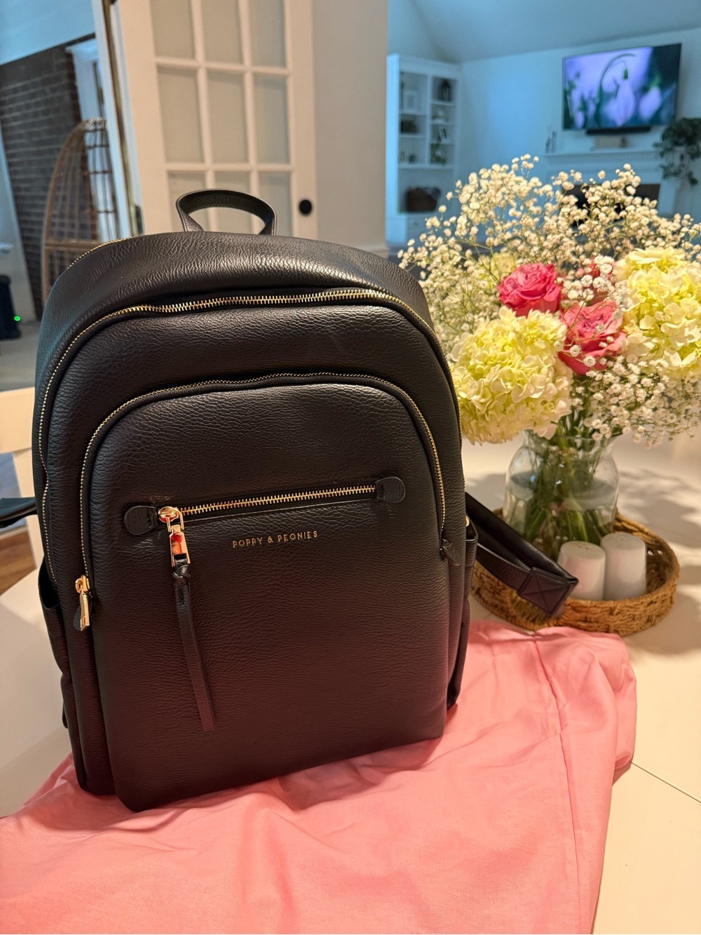 Poppy & Peonies Detour Backpack - Black with Gold Hardware